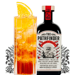 Cocktail in a collins glass and a bottle of The Pathfinder spirit.